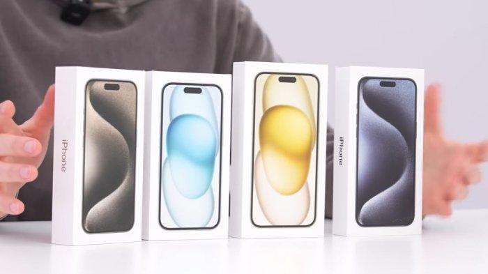 Daftar harga HP iPhone 11 Pro Max, iPhone 12, iPhone 13, iPhone 14, iPhone 15 periode Januari 2025, Sabtu (28/12/2024). Foto: Ilustrasi iPhone 15 series resmi