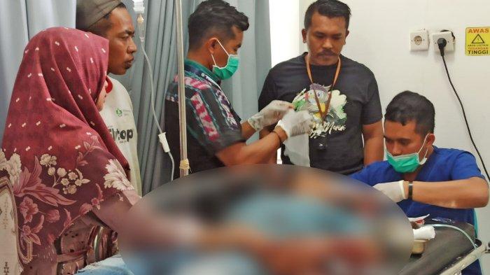 Kondisi korban pembacokan di Taman Wisata Puncak Sembalun yang saat ini sudah dievakuasi dan diberi perawatan di Puskesmas Sembalun.