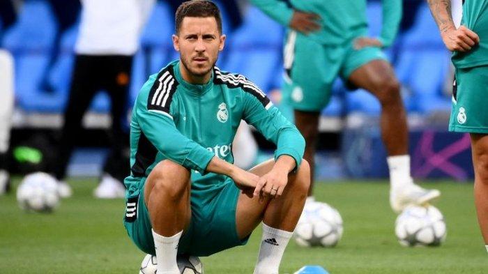 Pemain Real Madrid, Eden Hazard, saat mengikuti sesi latihan pramusim Los Blancos di Amerika Serikat pada Rabu (27/7/2022). Eden Hazard akan meninggalkan Real Madrid pada akhir musim ini.