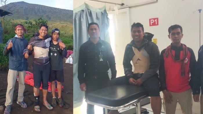 DIPASTIKAN SELAMAT - Kolase pendaki asal Malaysia, Nazli Bin Awang Ma'had (tengah) yang di Gunung Rinjani, saat mendapatkan penanganan medis di Puskesmas Sembalun, Sabtu (28/6/2025).