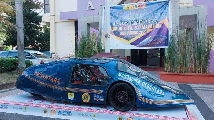 Mobil  tim  Fakultas Teknik Universitas Mataram yang ikut Shell Eco-Marathon 2023 di Sirkuit Mandalika.