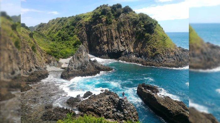 Keindahan objek wisata Lombok, Pantai Semeti dengan daya tarik utama tebing batuan karang yang menjulang tinggi, di Lombok Tengah, NTB.