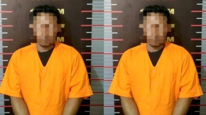 Pelaku dan sepeda motor korban yang dibacoki saat sedang menagih hutang di Desa Pematang Cengal Barat, Kecamatan Tanjung Pura, Kabupaten Langkat, Sumatera Utara, Minggu (10/12/2023).