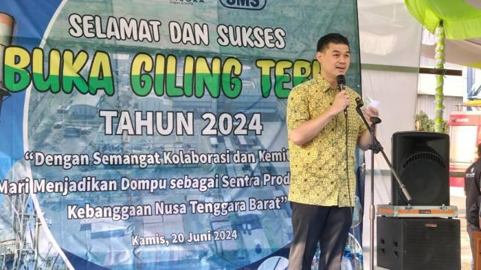 CEO Samora Group Yohan Setiawan berikan sambutan dalam acara Buka Giling di Kabupaten Dompu, NTB, Kamis, 20 Juni 2024.