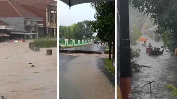DAMPAK BANJIR - Penampakan dampak banjir di Kota Mataram, Minggu (6/7/2025). Mobil hanyut di perumahan Riverside, Kelurahan Selagalas, Kecamatan Cakranegara (kiri). Jalan putus di Perumahan Mahkota Kelurahan Bertais, Kecamatan Cakranegara (tengah). Warga mengevakuasi diri di perumahan BTN Sweta, Kecamatan Cakranegara.