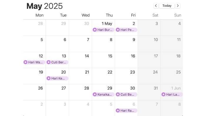 LIBUR NASIONAL - Kalender Mei 2025.