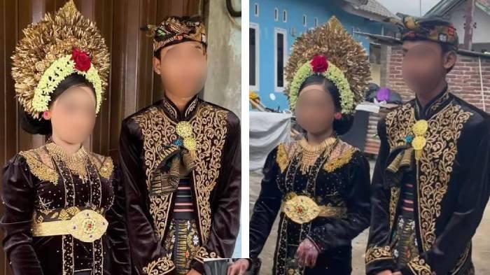 PERNIKAHAN ANAK - Kolase foto pose foto pernikahan siswi kelas 1 SMP berinisial YL (15) dan siswa kelas 1 SMK berinisial RN (16) viral di media sosial.