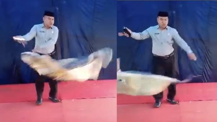 Tangkapan layar video Lurah Manggemaci, Kecamatan Mpunda, Kota Bima, Nusa Tenggara Barat (NTB) Hidayat saat mencopot spanduk acara ulang tahun waria atau transpuan.