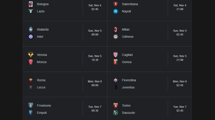 Berikut jadwal Liga Italia Serie A pekan ke-11.