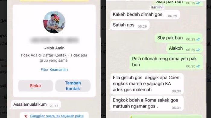 Bukti percakapan saat penipu mulai menghubungi perangkat desa dengan menyamar Mantan Kades Dharma Camplong, Kecamatan Camplong, Kabupaten Sampang, Madura Moh. Amin.