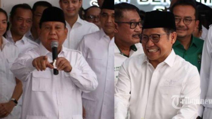 Ketua umum Gerindra, Prabowo Subianto dengan ketua umum PKB, Muhaimin Iskandar saat meresmikan Sekber Gerindra PKB