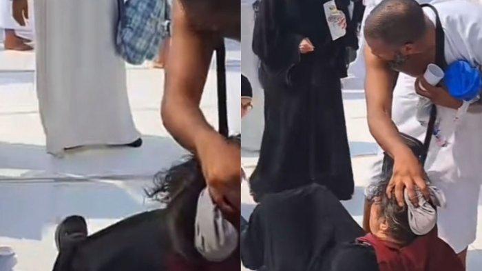 Potret jamaah wanita yang tengah viral di media sosial. Jamaah tersebut berteriak ketakutan ketika menatap Kabah.