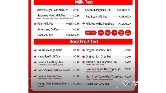 Menu Real Fruit Tea Mixue