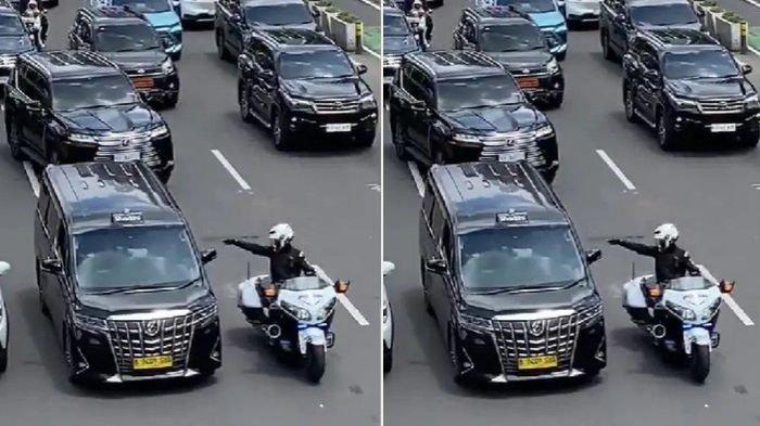 Tangkapan layar video patroli dan pengawalan (patwal) mobil RI 36 di Jalan Jenderal Sudirman, Jakarta, viral di media sosial.