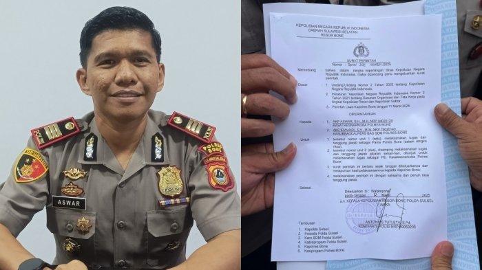 AKP ASWAR - Kasat Narkoba Polres Bone AKP Aswar ditemui beberapa waktu lalu dan surat pencopotan AKP Aswar dari jabatannya. AKP Aswar dicopot dari jabatannya sebagai Kasat Narkoba Polres Bone lantaran diduga menerima uang Rp80 juta dari keluarga tahanan narkoba.