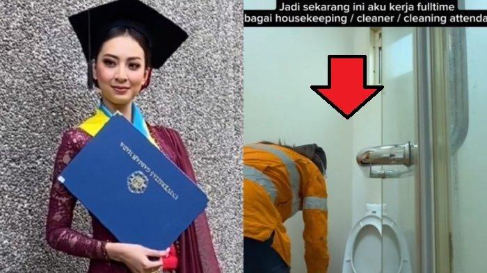 Kolase; Dea Rachma saat lulus sarjana UGM dan saat kerja sebagai tukang bersih-bersih di Australia.