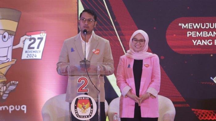 Calon Wali Kota Makassar dan calon Wakil Wali Kota Makassar nomor urut 2 Andi Seto Gadhista Asapa dan Rezki Mulfiati saat debat di Hotel Four Points by Sheraton, Jl Andi Djemma, Kota Makassar, Rabu (13/11/2024) lalu.