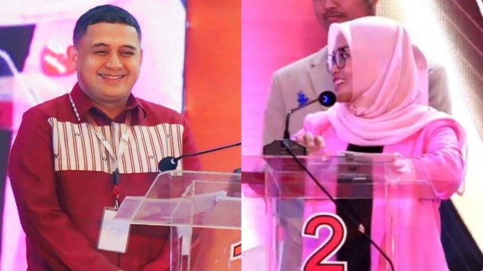 Kolase Appi dan Rezki dalam sesi tanya jawab debat kedua Pilwali Makassar di Hotel Four Points by Sheraton Makassar, Rabu (13/11/2024).