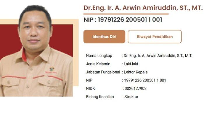 Dosen Departemen Teknik Sipil Universitas Hasanuddin, Dr Eng Ir A Arwin Amiruddin ST MT meninggal dunia saat menguji calon doktor di Fakultas Teknik, Jl Malino, Kabupaten Gowa, Rabu (4/12/2024). 