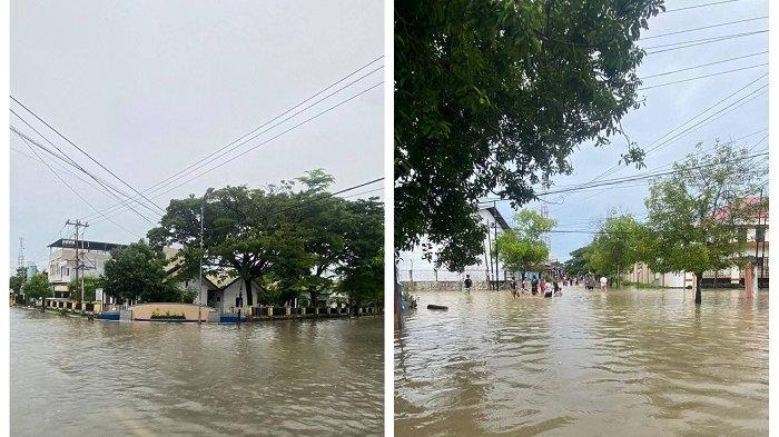 Banjir di Jl Nangka, Kelurahan Loka, Kecamatan Ujung Bulu, Kabupaten Bulukumba, Kamis (12/6/2025). Warga Bulukumba diminta tetap waspada terhadap hujan lebat susulan