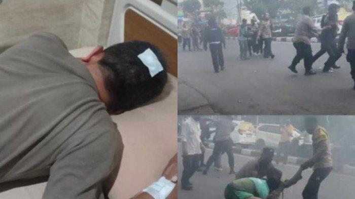 Bripka Sulaeman dirawat di rumah sakit usai terjatuh saat bubarkan demo mahasiswa di depan kampus Universitas Muhammadiyah (Unismuh) Makassar, Senin (8/7/2024) sore.