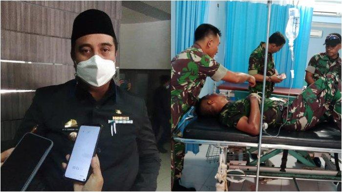 Bupati Maros, Chaidir Syam, dan prajurit TNI yang sedang dirawat di rumah sakit akibat parasut tak mengembang saat gladi pertunjukan dalam perayaan HUT ke-64 Kabupaten Maros