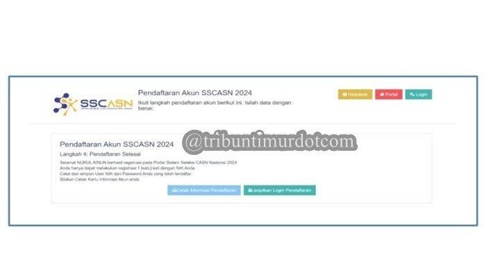 Halaman Selesai Pendaftaran Akun SSCASN CPNS 2024.