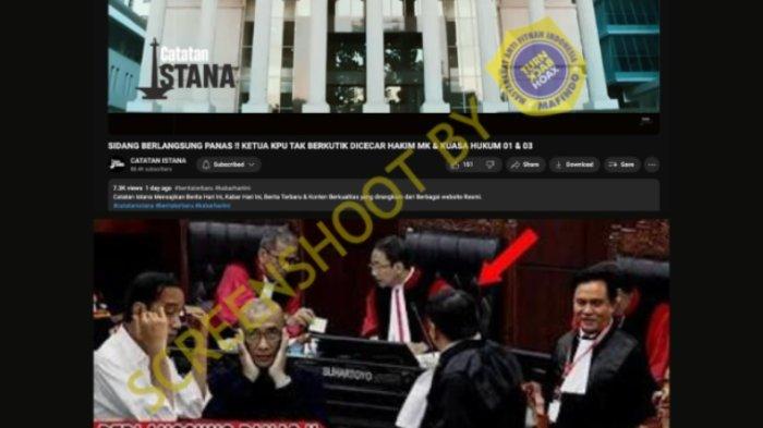 Kanal Youtube CATATAN ISTANA mengunggah video dengan klaim sidang MK berlangsung panas, Ketua KPU tidak berkutik pada saat dicecar oleh hakim MK dan kuasa hukum paslon nomor satu (Anies-Muhaimin) dan paslon nomor tiga (Ganjar-Mahfud). Kesimpulan: Tidak ada kaitan antara klaim dan cuplikan video.