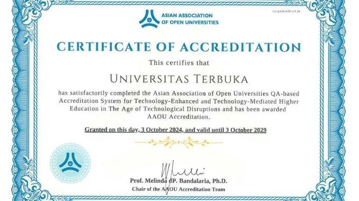 Universitas Terbuka (UT) berhasil memperoleh 