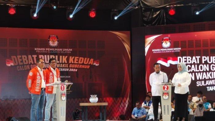 Suasana debat publik kedua Calon Gubernur dan Wakil Gubernur Sulsel di Hotel Claro Jl Ap Pettarani, Minggu (10/11/2024). (Abdiwan)