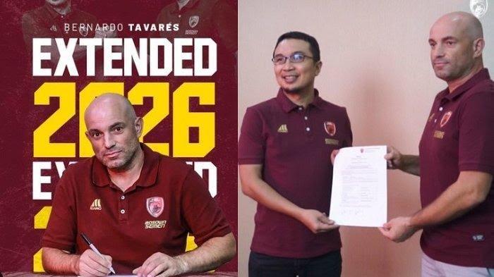 Direktur Utama PSM Makassar Sadikin Aksa menyerahkan dokumen kesepakatan kontrak jangka panjang Bernardo Tavares sebagai pelatih hingga 2026.