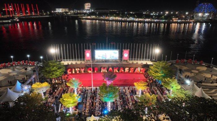 Suasana gala dinner di Anjungan Pantai Losari, Jl Penghibur, Selasa (11/7/2023) malam.