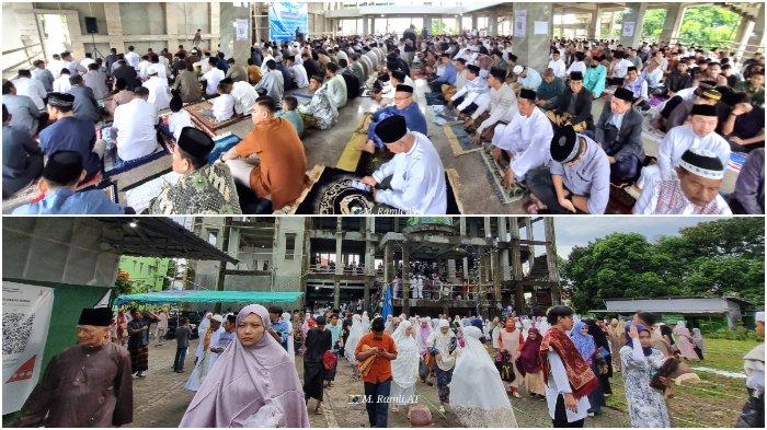 Ribuan warga Perumahan Dosen Unhas dan sekitar keluar mendengar khutbah Idulfitri 1445 H yang dibawakan Rektor Universitas Hasanuddin, Prof Dr Ir Jamaluddin Jompa MSc, di Masjid Ikhtiar Kompleks Perumahan Dosen Unhas, Tamalanrea, Makassar, Rabu (10/4/2024).