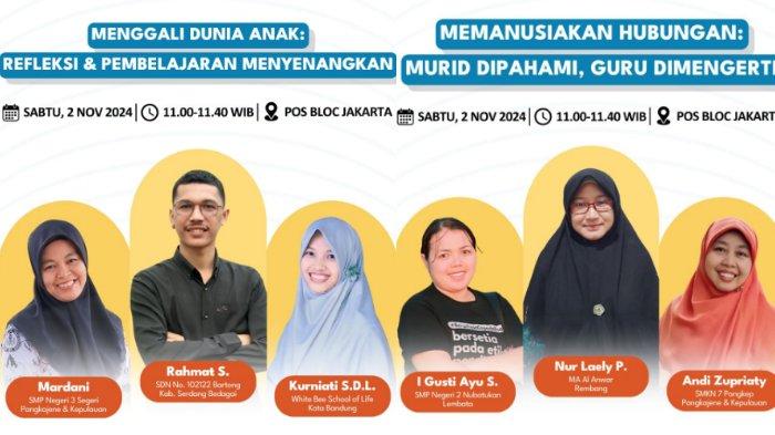 Narasumber praktik cerdas dalam Puncak Temu Pendidik Nusantara ke-11 atau TPN XI di Jakarta, Sabtu (2/11/2024). Dua guru dari Pangkep, Sulawesi Selatan, Mardani dan Andi Zupriaty, tampil mengurai praktik cerdas di acara ini.