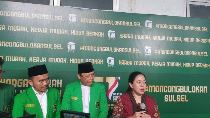 Ketua DPP PDIP Puan Maharani didampingi Mardiono usai hadiri puncak peringatan Harlah PPP ke-51 di GOR Sudiang Makassar, Sabtu (27/1/2024).
 