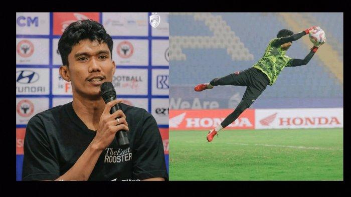 Kiper PSM Makassar, Hilman Syah saat  konferensi pers jelang laga Semen Padang vs PSM Makassar di Stadion H Agus Salim, Padang, Sumatera Barat, Rabu (20/11/2024).