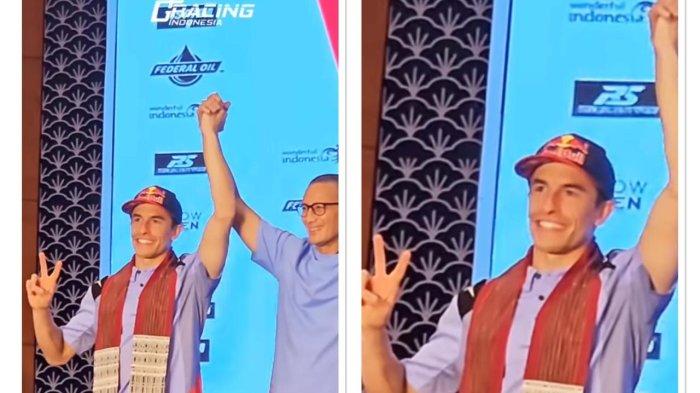 Marc Marquez salam dua jari bersama Sandiaga Uno.