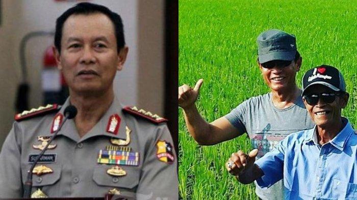 Kolase foto Jenderal Sutarman saat menjabat Kapolri dan saat pulang kampung bertani.