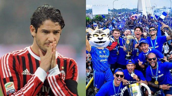 Kolase foto eks striker AC Milan asal Brasil, yakni Alexandre Pato (kiri) dan skuad Persib Bandung yang merayakan juara Liga 1 2023 (kanan). Alexandre Pato kini dikaitkan dengan Persib Bandung jelang Liga 1 2024. 
