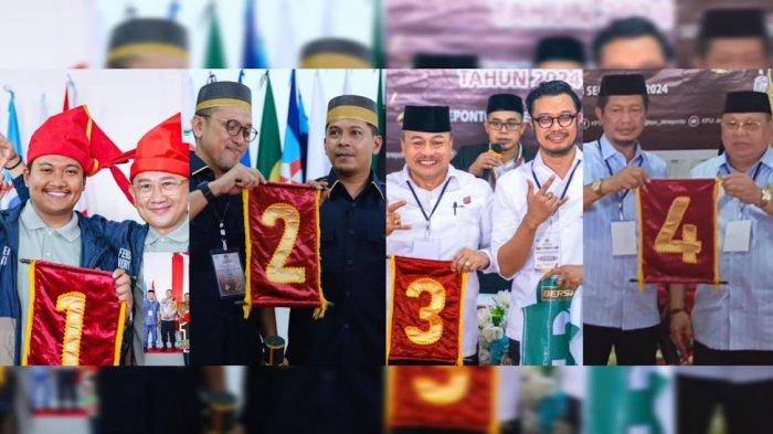 Kolase foto empat Paslon Pilkasa Jeneponto 2024: Efendi Al Qadri Mulyadi-Andry Suryana Arief Bulu, Paris Yasir-Islam Iskandar, Muhammad Sarif-Moch Noer Alim Qalby, Syamsudin Karlos-Syafruddin Nurdin.