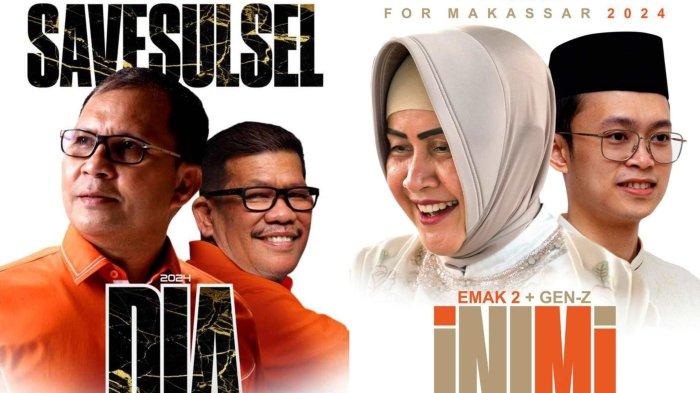 Kolase foto pasangan Danny-Azhar di Pilgub Sulsel, dan Indira-Ilham di Pilwali Makassar. 