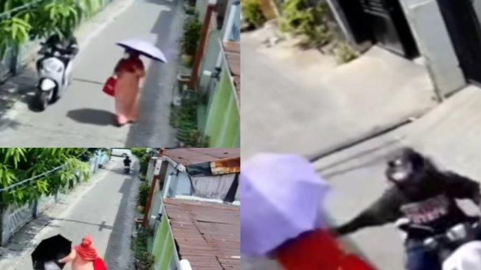 Kolase tangkapan layar aksi jambret di siang bolong diunggah akun Instagram, @info_kejadian_makassar di Jl Toddopuli 6 Setapak 6, Kelurahan Borong, Kecamatan Manggala, Kota Makassar, Sabtu kemarin.