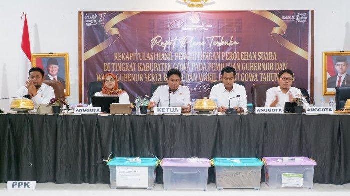 Komisi Pemilihan Umum (KPU) Kabupaten Gowa, Sulawesi Selatan (Sulsel), telah menuntaskan rekapitulasi suara tingkat kabupaten untuk Pilkada dan Pilgub Sulsel 2024, Kamis (5/12/2024) malam