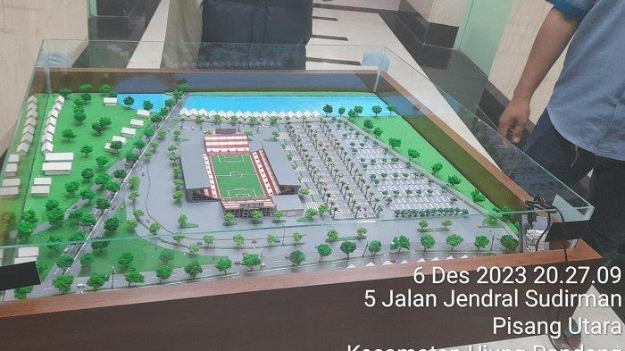 Maket Stadion PSM Makassar yang akan dibangun di atas lahan 12 hektare di Jl Teuku Umar Kelurahan Buloa Kecamatan Tallo, Makassar.