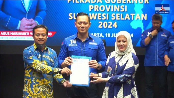 Momen Andi Sudirman Sulaiman sambutan usai terima surat rekomendasi dari Ketum Demokrat Agus Harimurti Yudhoyono di DPP Demokrat, Jumat (19/7/2024) malam.