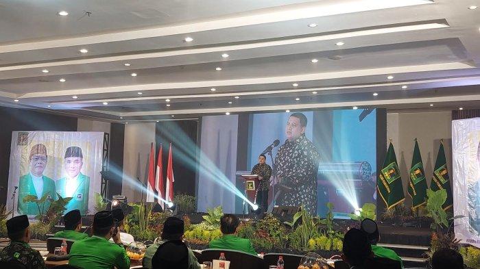 PPP SULSEL - Wali Kota Makassar Munafri Arifuddin sambutan dalam kegiatan Muskerwil IV PPP Sulsel di Hotel Four Points by Sheraton, Jl Andi Djemma Makassar, Sabtu (28/6/2025) sore.