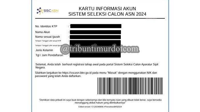 Contoh Kartu Informasi Akun SSCASN untuk daftar CPNS 2024.