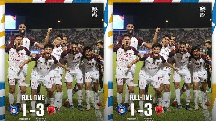 Para pemain PSM Makassar merayakan gol Everton Nascimento ke gawang Sabah FC pada pertandingan terakhir fase grup H AFC Cup 2023/2024, Kamis (14/12/2023) malam.