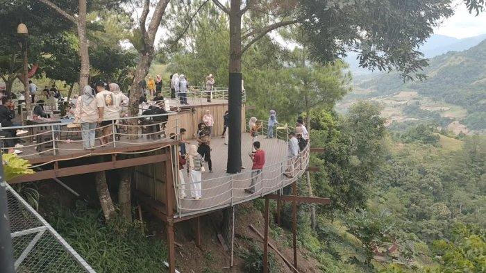 Pengunjung padati wisata Dante Pine di Jl Poros Enrekang -Toraja, Kelurahan Tanete, Kecamatan Anggeraja, Kabupaten Enrekang, Sulawesi Selatan, Minggu (2/2/2025).