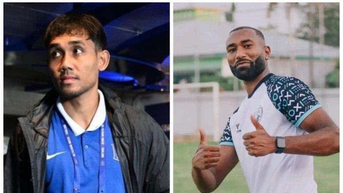 Penyerang BG Pathum United, Teerasil Dangda dan bek PSM Makassar, Yuran Fernandes. Duel antar lini PSM Makassar vs BG Pathum jelang bertemu di laga perdana ASEAN Club Championship 2024/2025 di Stadion Batakan, Balikpapan, Kalimantan Timur, Rabu (21/8/2024).